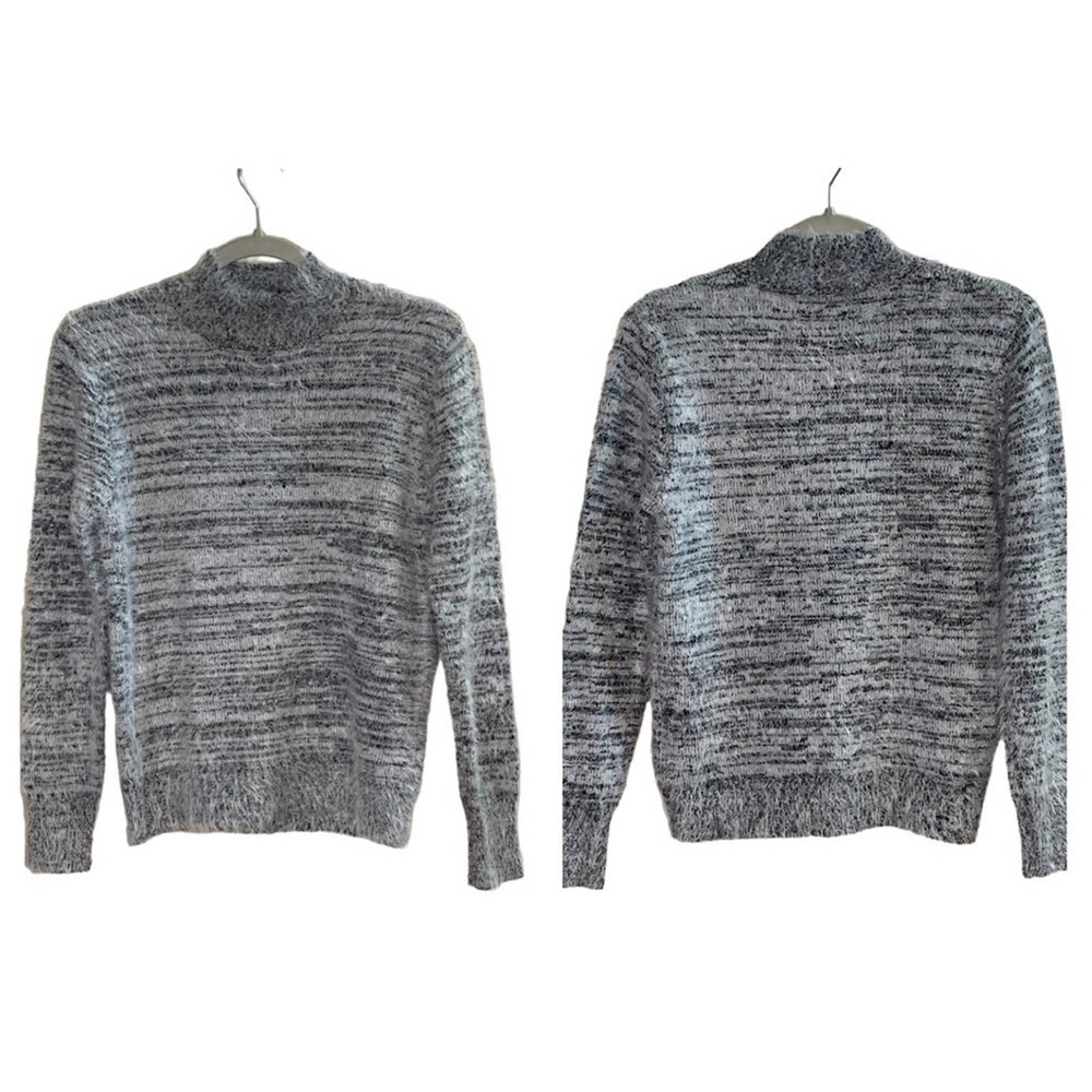 Philosophy Gray Fuzzy Mock Neck Sweater – Soft Cozy Knit Pullover, Size Large